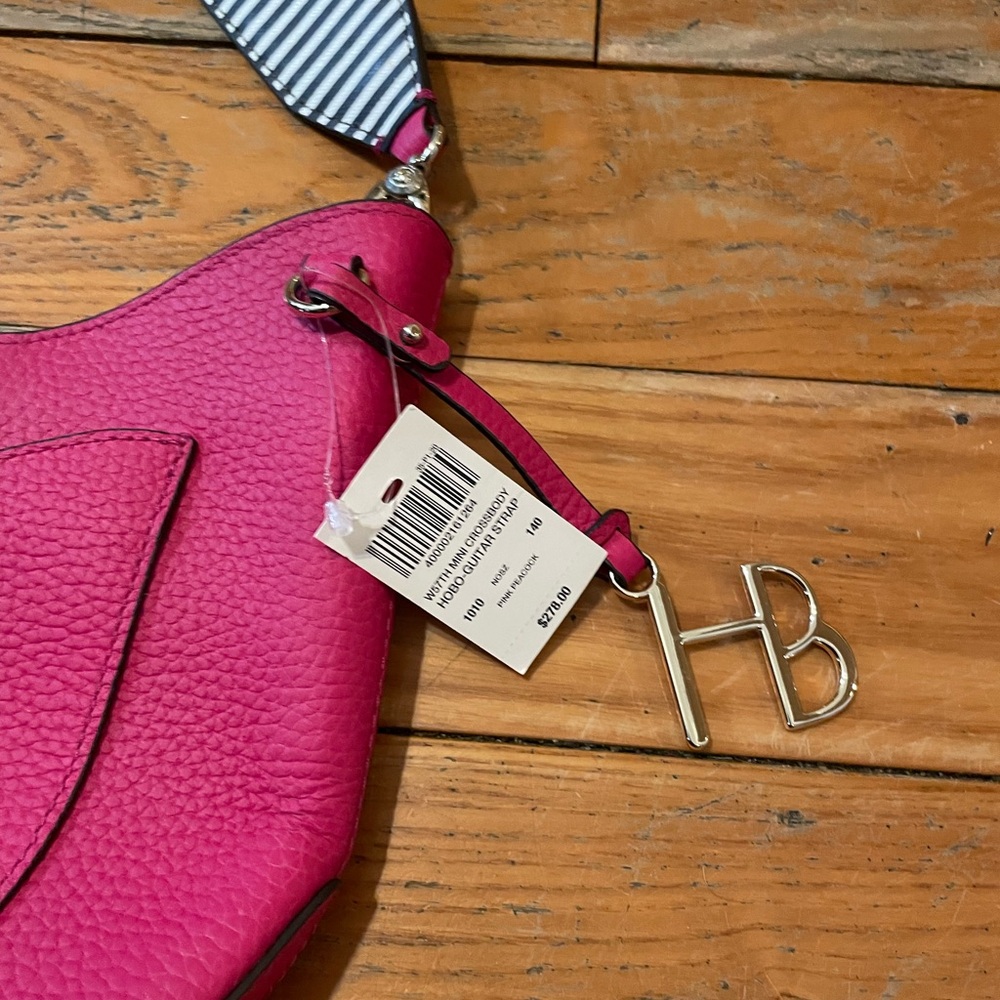NWT RARE Henri Bendel 57th St Hobo Pink Crossbody Bag with Guitar Strap - Picture 3 of 5